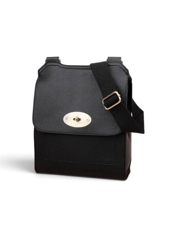 Vegan Leather Black Messenger Bag