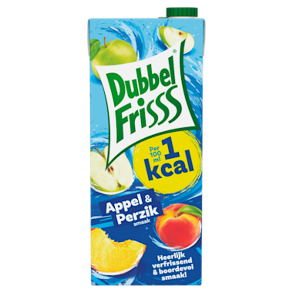 Dubbelfrisss 1kcal Appel & perzik 1,5 Liter