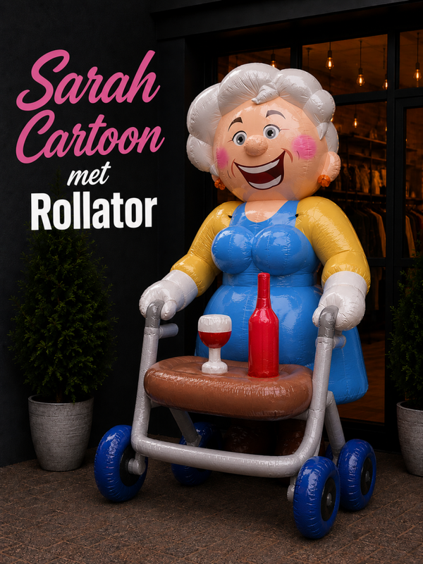 Sarah Cartoon "Met rollator"