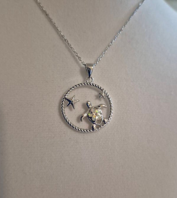 Sterling Silver circle with turtle pendant