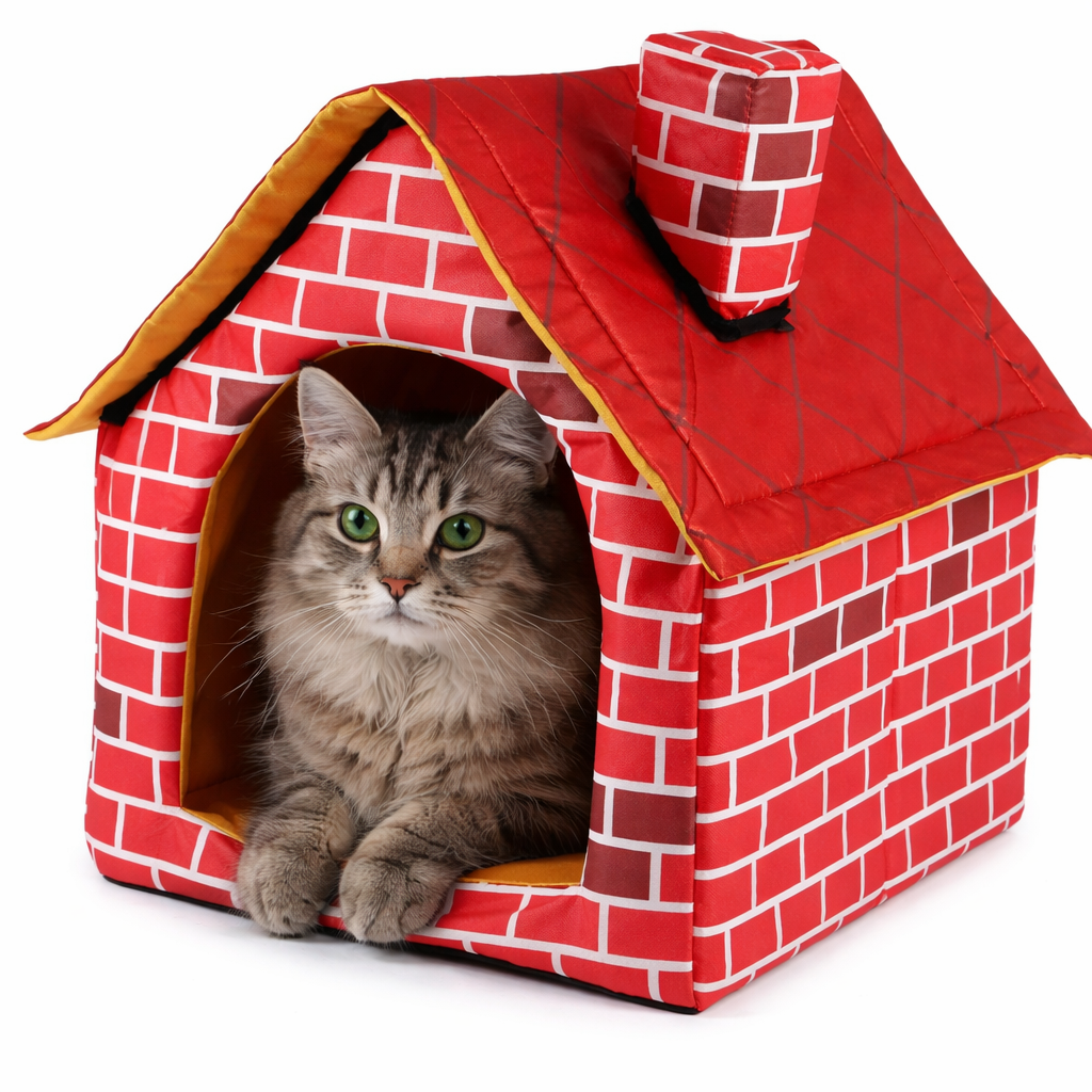Opvouwbaar Huisdierhut Afneembaar Wasbaar Huisdier Bed Tent Rode baksteen Open haard Honden Katten Binnenhuis Rood