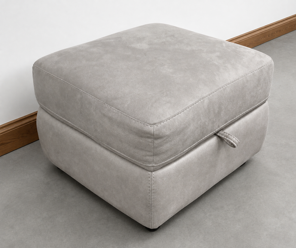 OAK FURNITURELAND LEO STORAGE FOOTSTOOL – DOVE GREY FABRIC