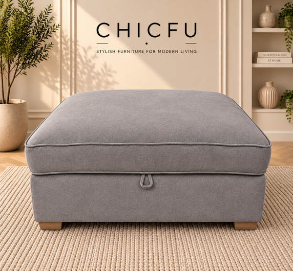 Oak Furnitureland Large Storage Footstool in Grey