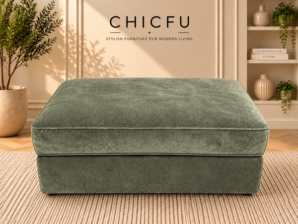 Oak Furnitureland Nova Footstool Canna Dark Green Fabric Ex Display RRP £300