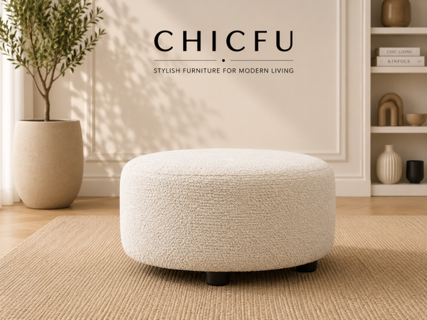 French Connection White Round Pouf Footstool– Ex Display