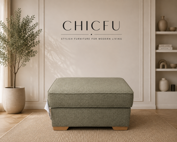 NEXT Upholstered Square Storage Footstool Chenille Moss Green Ex Display