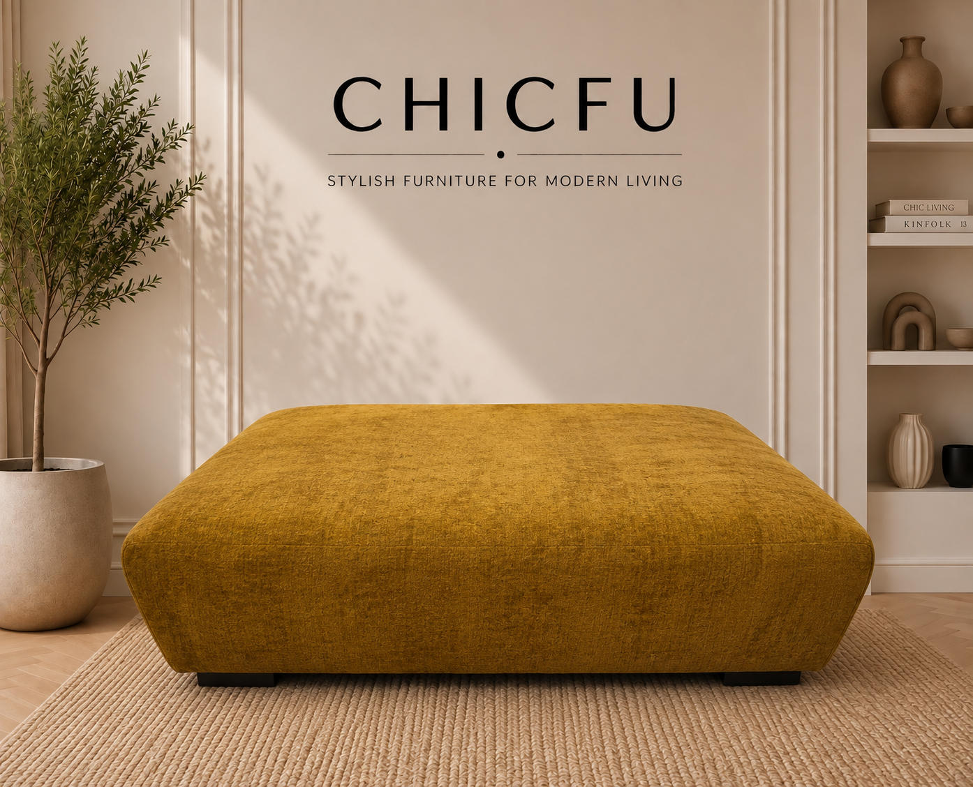 Mustard Gold Large Ottoman / Footstool – Ex-Display