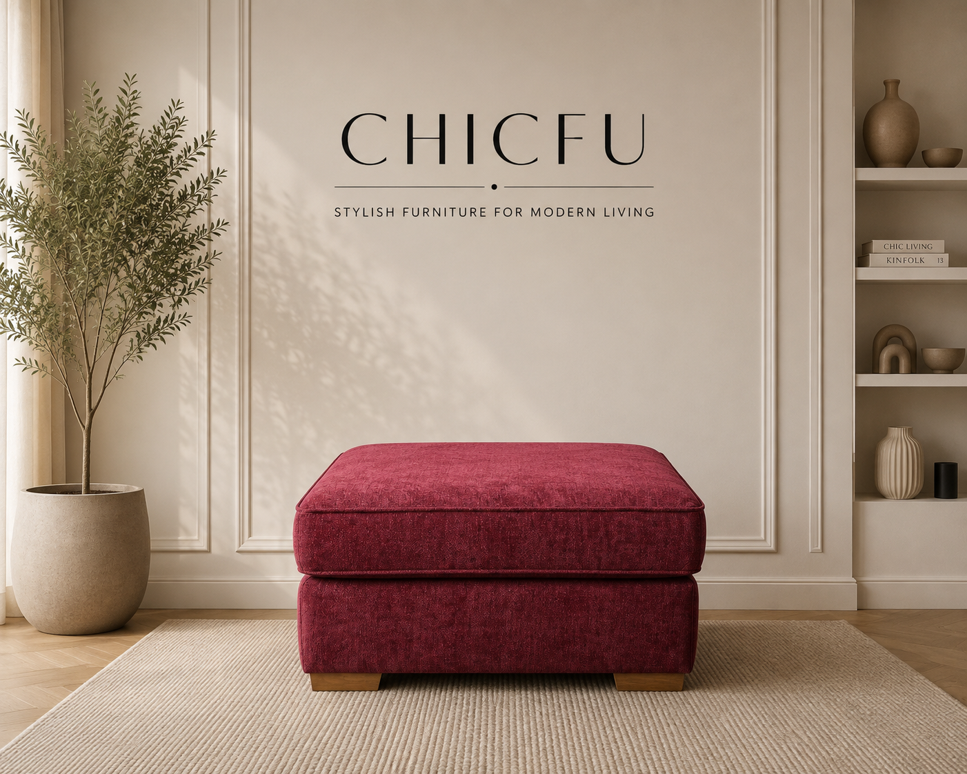Upholstered Next Square Storage Footstool Chenille Raspberry Ex Display