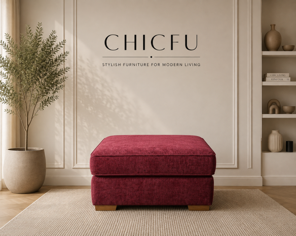 Upholstered Next Square Storage Footstool Chenille Raspberry Ex Display