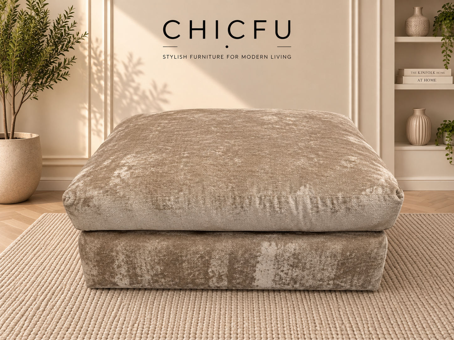 Sofology Fender Footstool Beige Neutral Fabric Large Ex Display