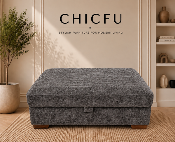 Sofology Tallulah Storage Footstool Soft Chenille Slate Ex Display