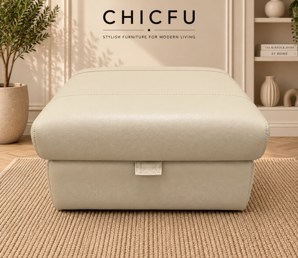 Cream Leather Storage Footstool Ottoman 60cm Ex Display