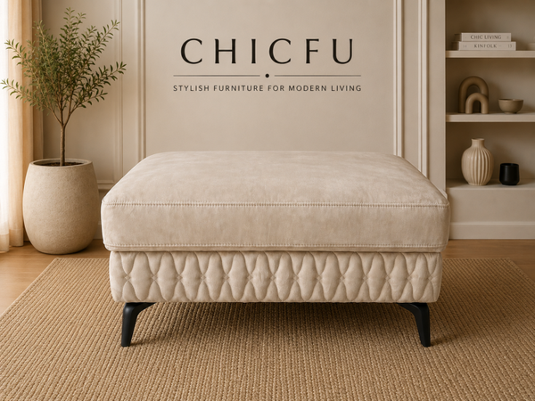 Sofology Designer Footstool Linen Look Chenille Mink fabric