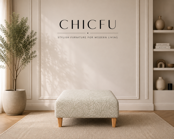Upholstered Footstool Spring Leaf Fabric Wooden Legs