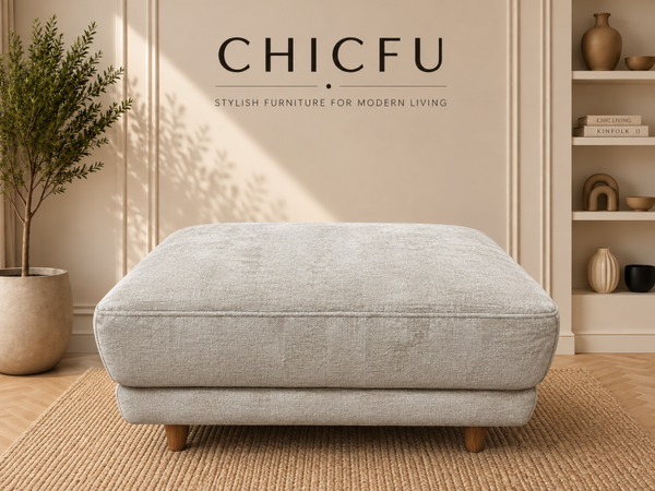Large Neutral Upholstered Footstool / Ottoman – Ex Display