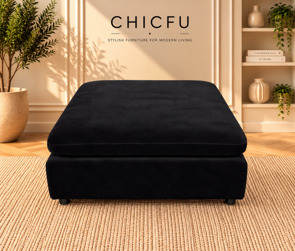 Large Black Velvet Footstool Pouffe 90x90cm Ex Display