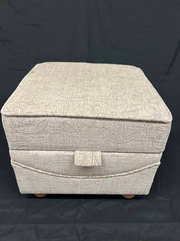 Upholstered Storage Footstool – Textured Natural Fabric –