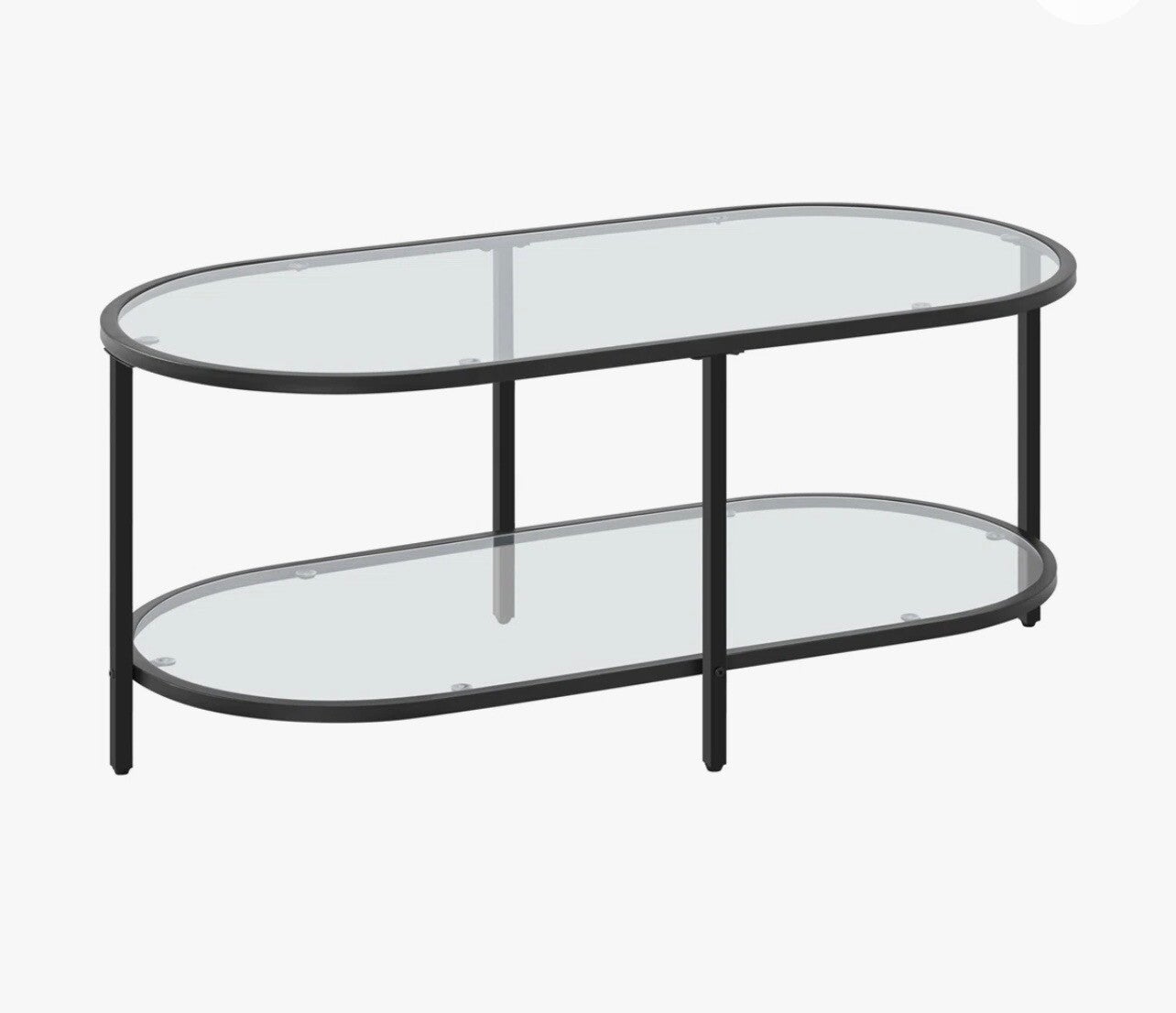Glass Oval Coffee Table In Black With A Shelf Yaheetech