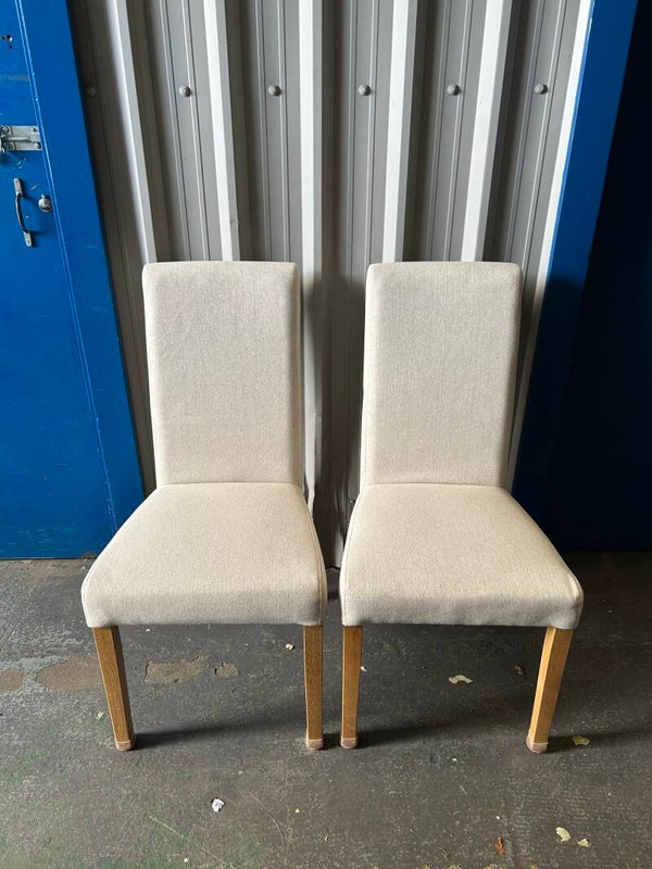 Pair of Scroll Back Chairs in Natural Fabric