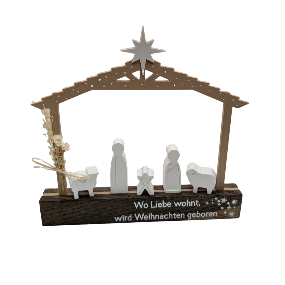 Klötzchen Krippe -„Wo Liebe wohnt, wird Weihnachten geboren“