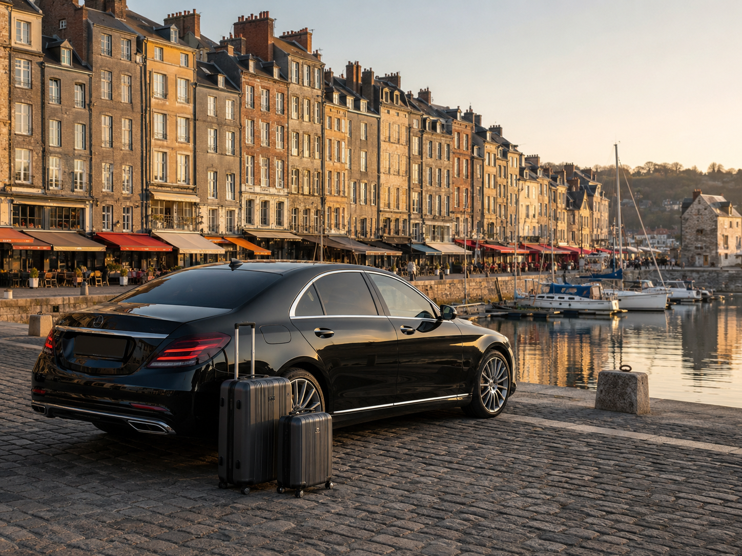 Berline avec bagages à Honfleur pour un transfert privé entre Paris et la Côte Fleurie