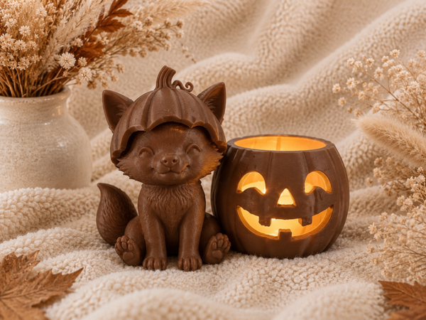 🍂 Pumpkin Cuties – Vos LED Theelichthouder 🦊🎃