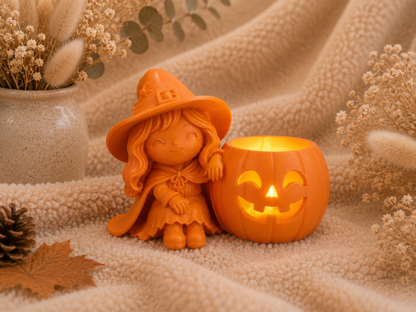 🎃 Pumpkin Cuties – Heks LED Theelichthouder 🧙‍♀️✨