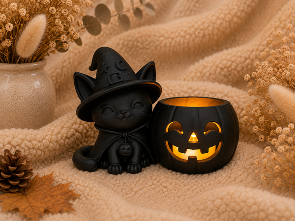 🎃 Pumpkin Cuties – Halloween Kat LED Theelichthouder 🐈‍⬛✨
