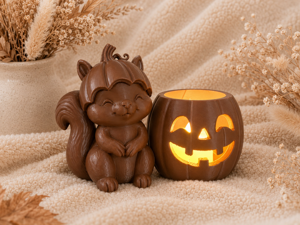 🍂 Pumpkin Cuties – Eekhoorn LED Theelichthouder 🎃🐿️