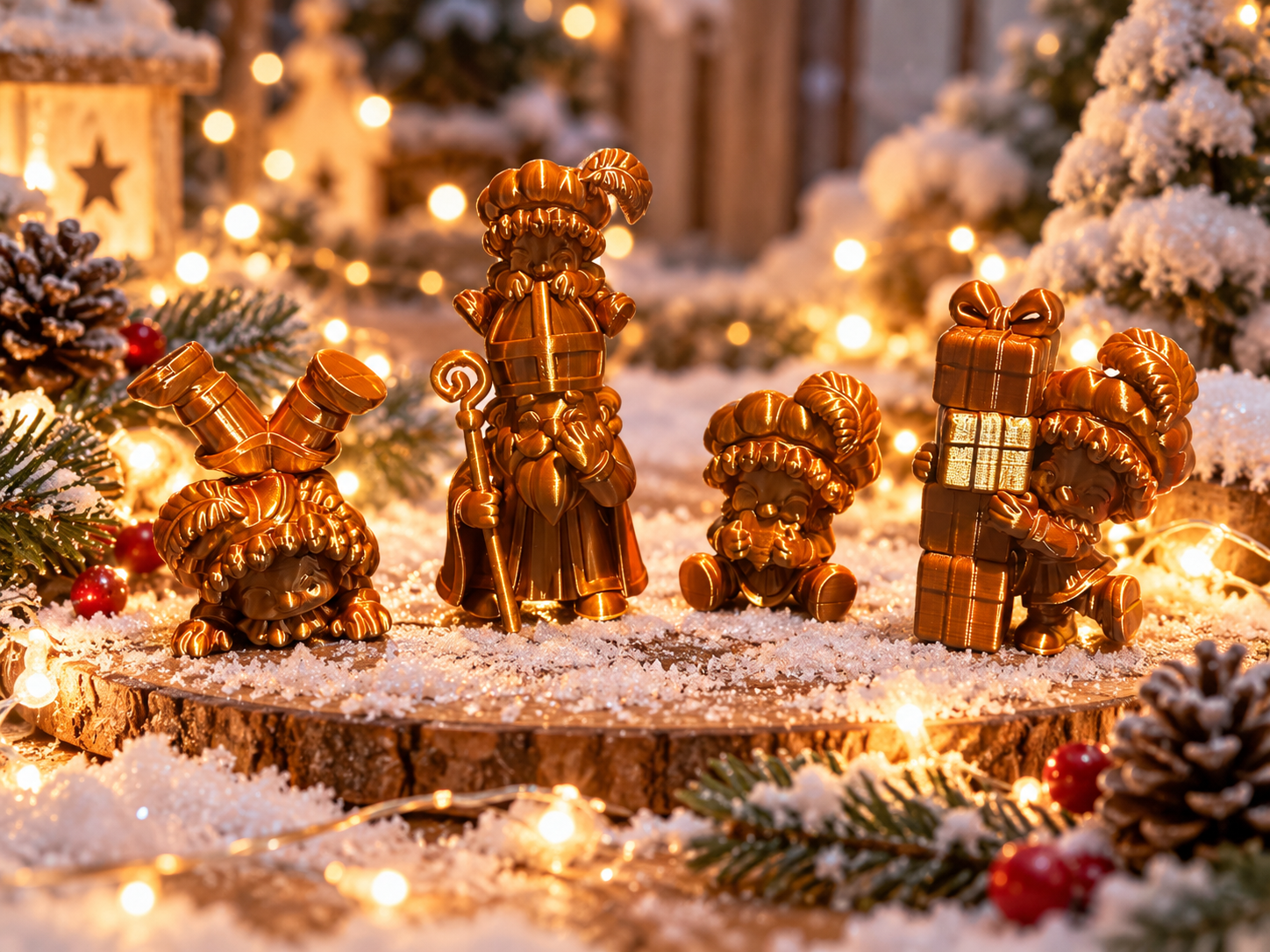 🎁 Gekke Pietjes & Sint – 3D-geprint tafereel