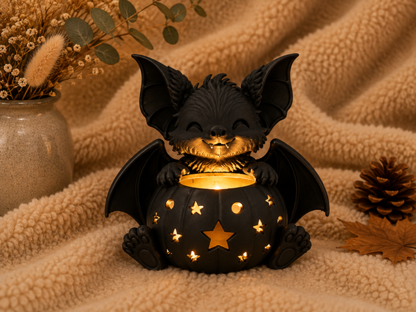 🦇 Pumpkin Cuties – Vleermuis LED Theelichthouder 🎃✨