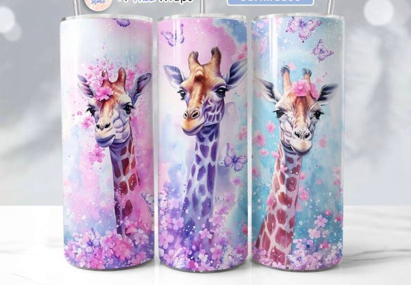 RVS Giraf Tumbler 20 oz – Voor Warme & Koude Dranken 🦒🌸
