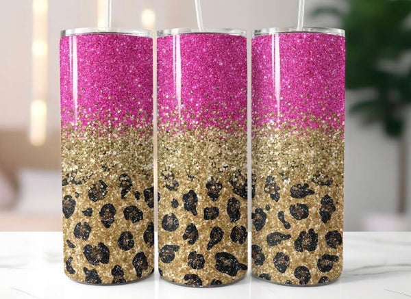 RVS Glitter Luipaard Tumbler 20 oz – Voor Warme & Koude Dranken ✨🐆