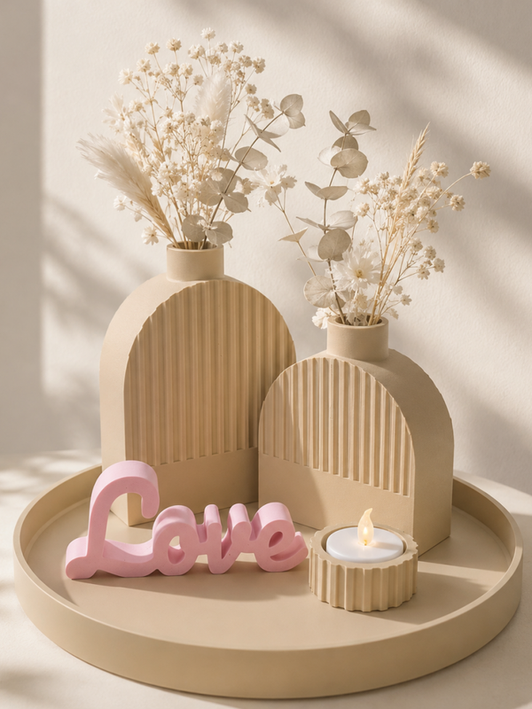 Moderne Decoratieset met Vaasjes, Plateau, Love-ornament & Waxinelichthouder