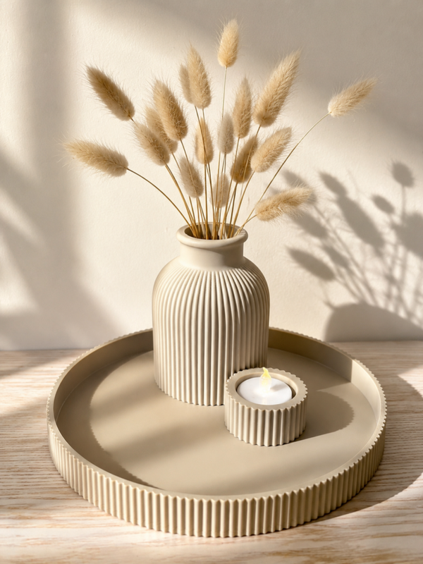Modern Decoratieset – Vaas, Plateau & Waxinelichthouder