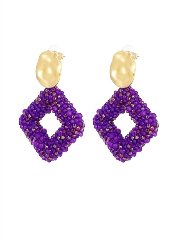 Statement oorbellen diamant - Paars