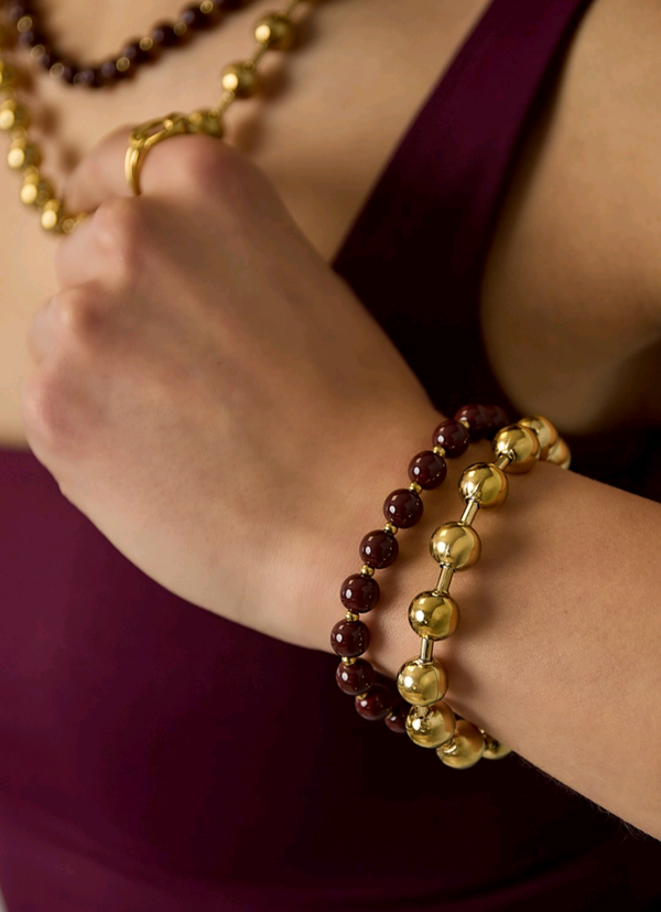 Gekoppelde kralen armband - Bruin