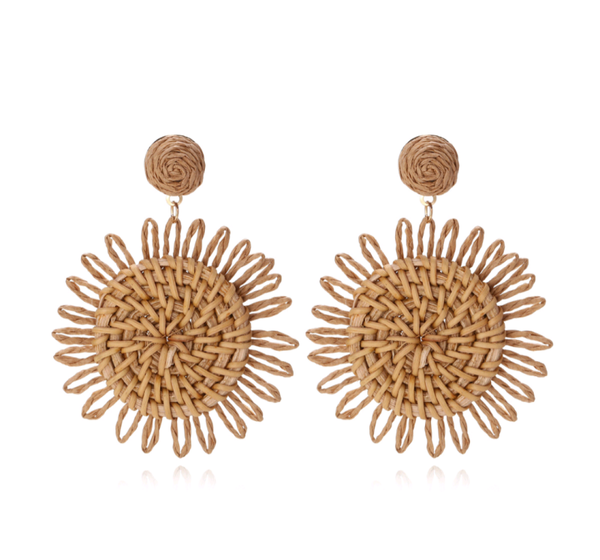 Sweet flower raffia oorbellen - Bruin