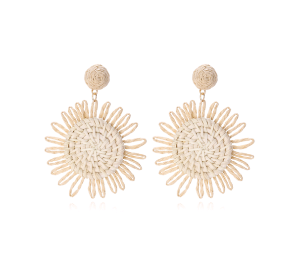 Sweet flower raffia oorbellen - Ivoor
