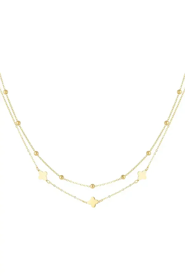 Ketting dubbele klaver/ballen - goud