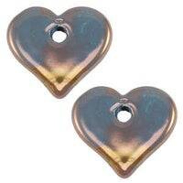 Keramiek hartjes groot - Blue/bronze