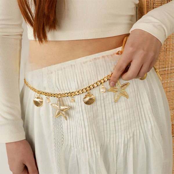Heupketting zee met imitatie parels - Goud