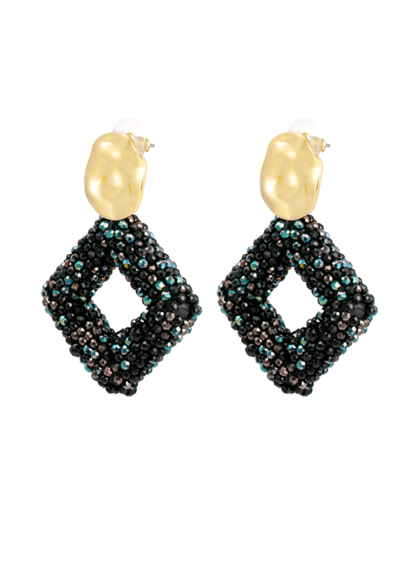 Statement oorbellen diamant - Zwart