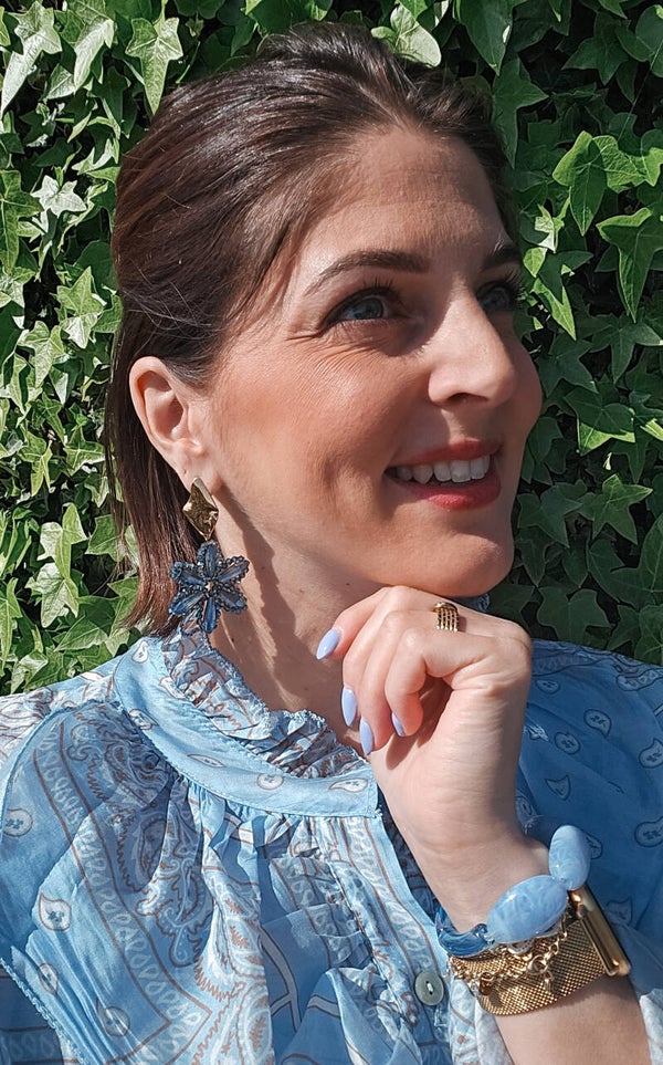 Blossom oorbellen - blue pearl