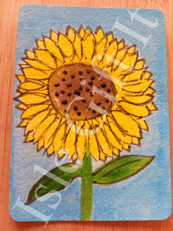 ACEO "Sunflower Beam" - Acrylic Paint, Line Pen