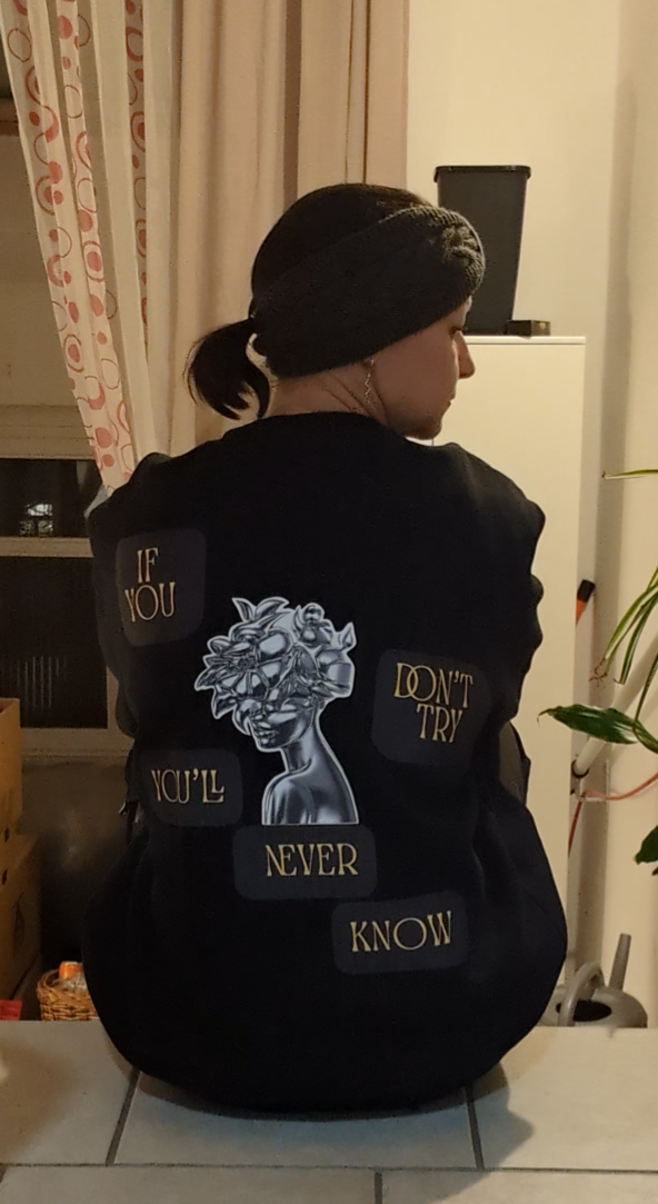 Hoodie mit Rückenprint „If you don’t try you’ll never know“ (schwarz)