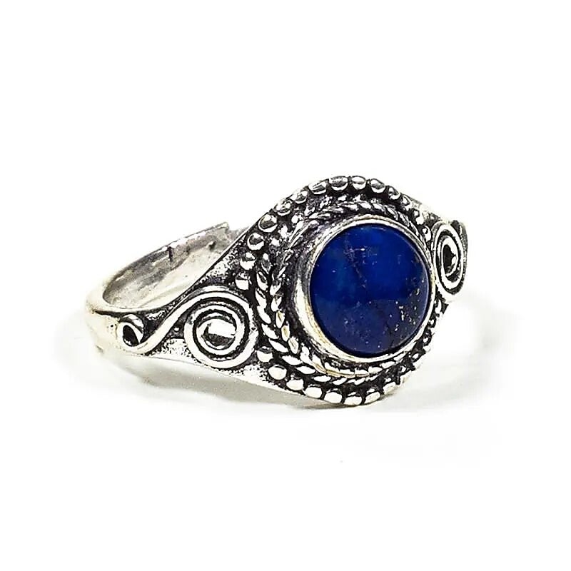 Zilverkleurige ring met Lapis Lazulli