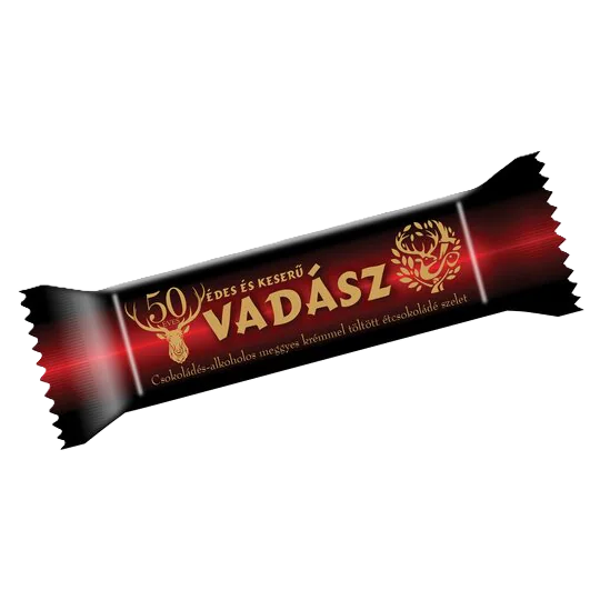 Vadász Édes és Keserű csokoládés-alkoholos meggyes krémmel töltött étcsokoládé szelet