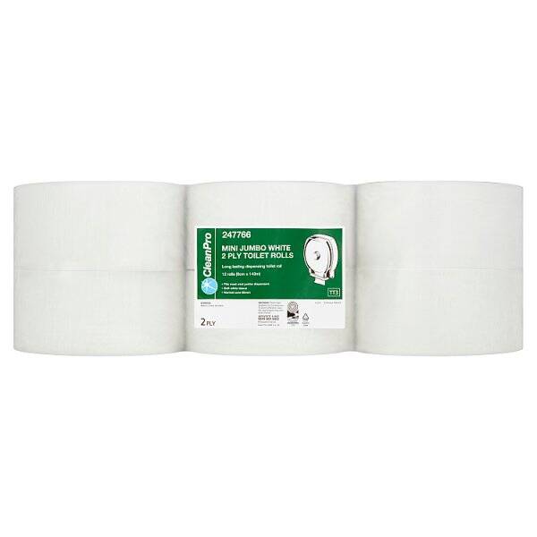CleanPro Mini Jumbo White 2 Ply 12 Toilet Rolls