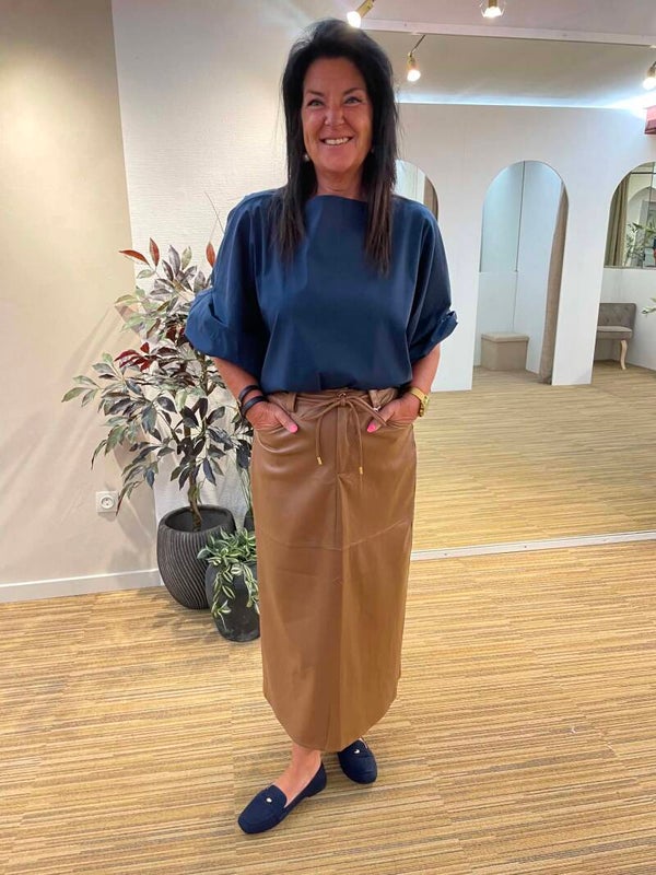 Leren camel rok